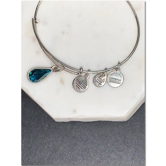 Alex and Ani Swarovski Blue Zircon Teardrop Bangle Bracelet Birth Month December - Picture 3 of 5